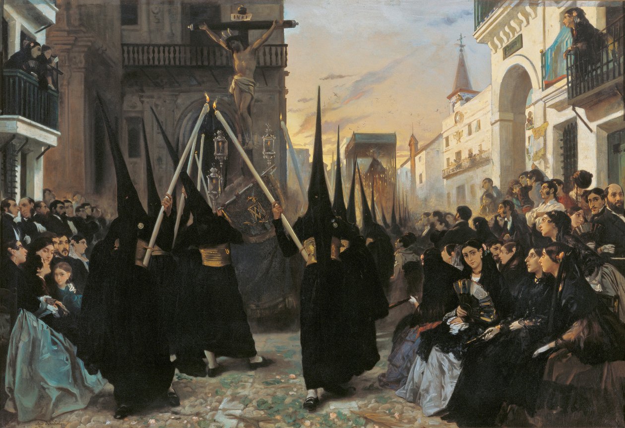 En procession langs Calle Genova - Dehodencq, Alfred (1822-1882) - 1851 - Olie på lærred - 112x162 - Museo Carmen Thyssen, Malaga af Alfred Dehodencq