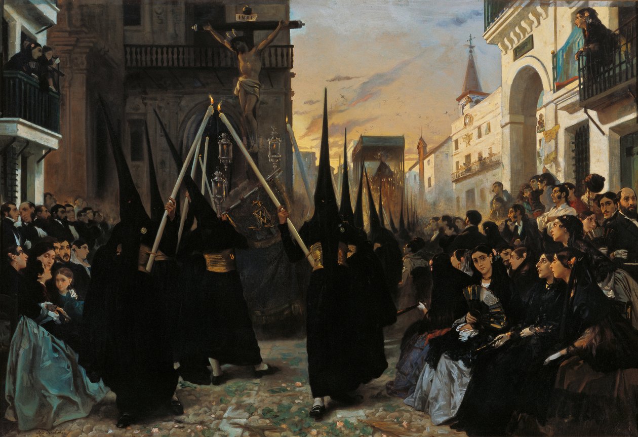 Processionen langs Genova Street af Alfred Dehodencq