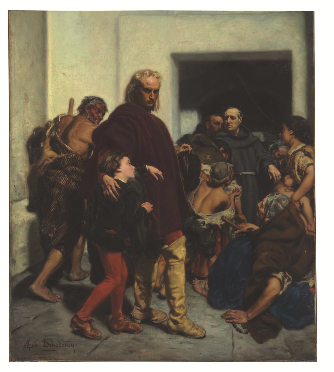 Christopher Columbus ved klosteret Rabida (olie på lærred) af Alfred Dehodencq