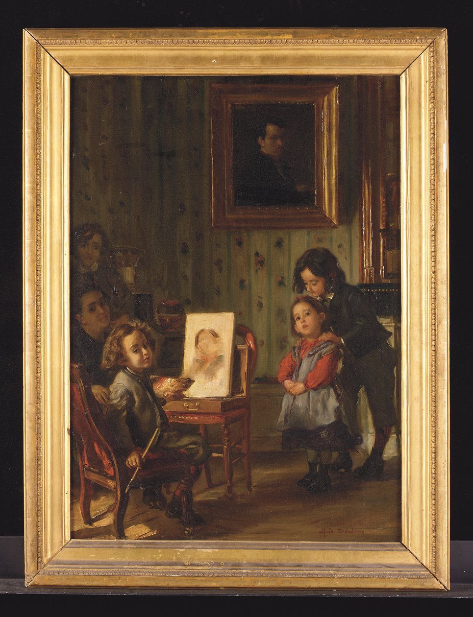 Interiør, kunstnerens familie (olie på lærred) af Alfred Dehodencq