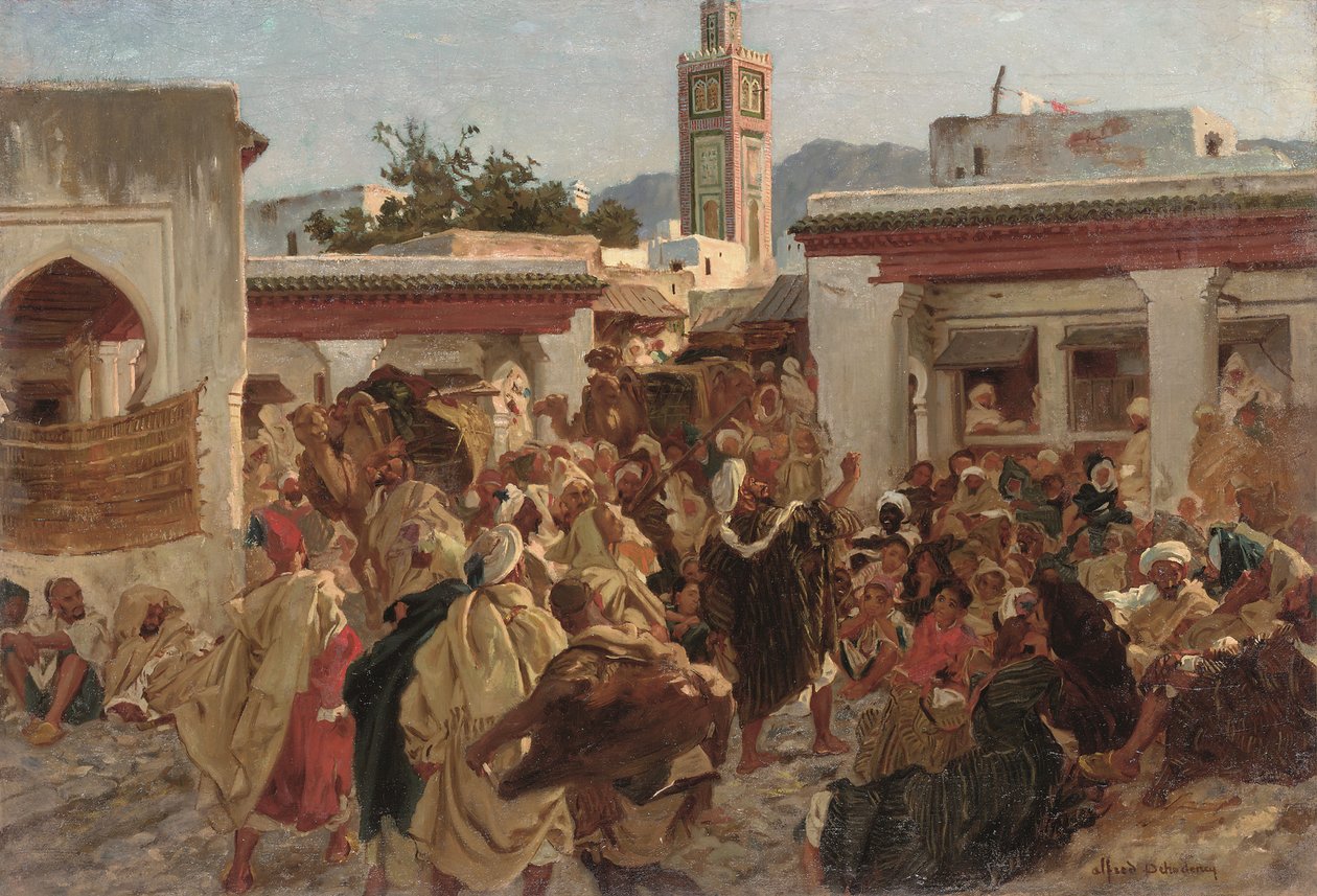 Marokkansk gadescene (olie på lærred) af Alfred Dehodencq