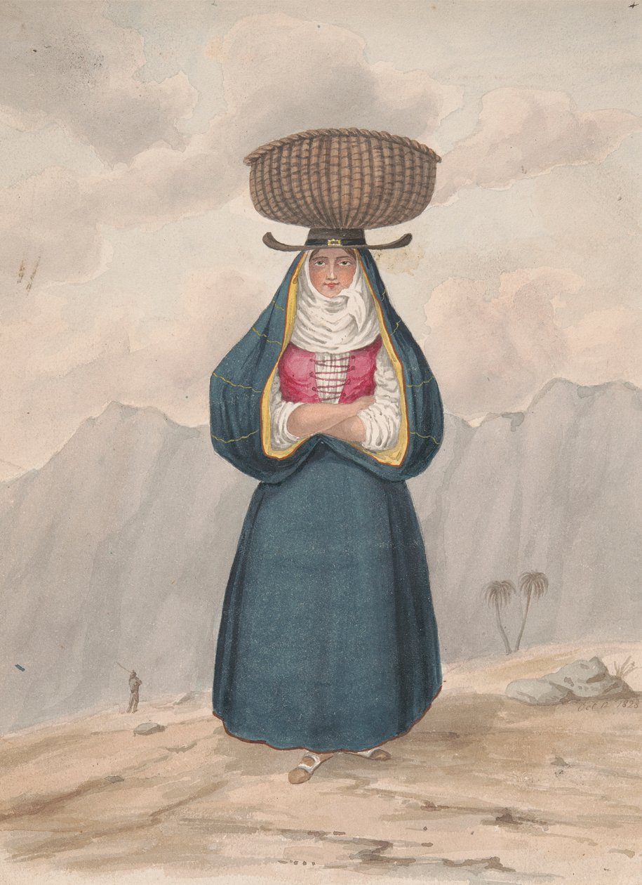 Bondekone med kurv på hovedet - La Palma, 1828 af Alfred Diston