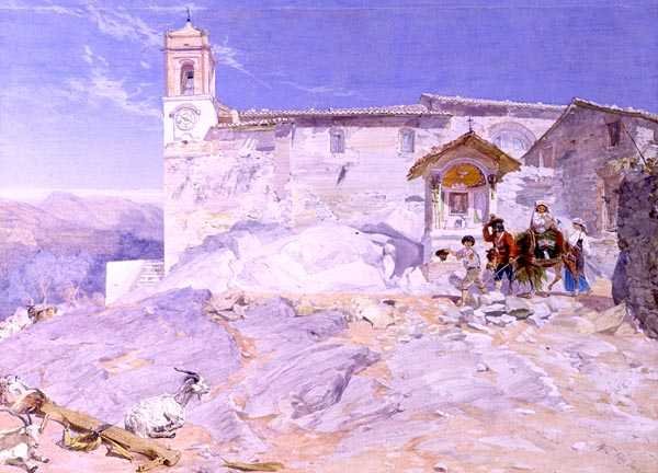 Sta Rocco, Olevano (akvarel på papir) af Alfred Downing Fripp
