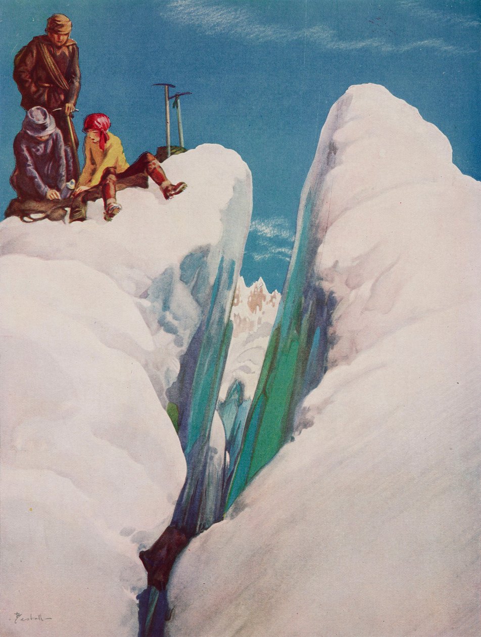 The crevasse, Mountaineering tragedy, tegning af Alfred Bestall (1892-1986) fra The Tatler, nr. 1366, 31. august. af Alfred Edmeades Bestall