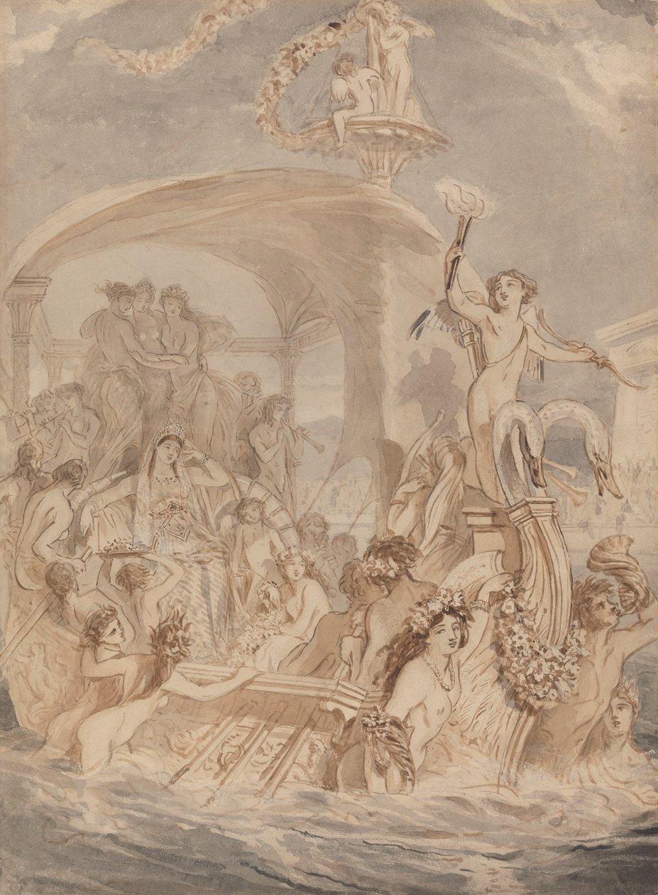 Cleopatra på Cydnus for at møde Antony af Alfred Edward Chalon