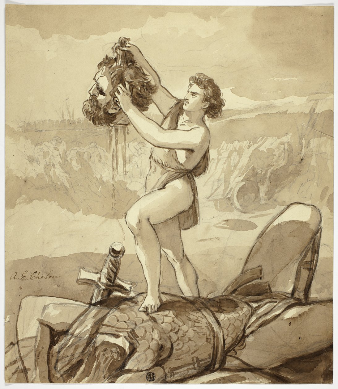 David og Goliat af Alfred Edward Chalon