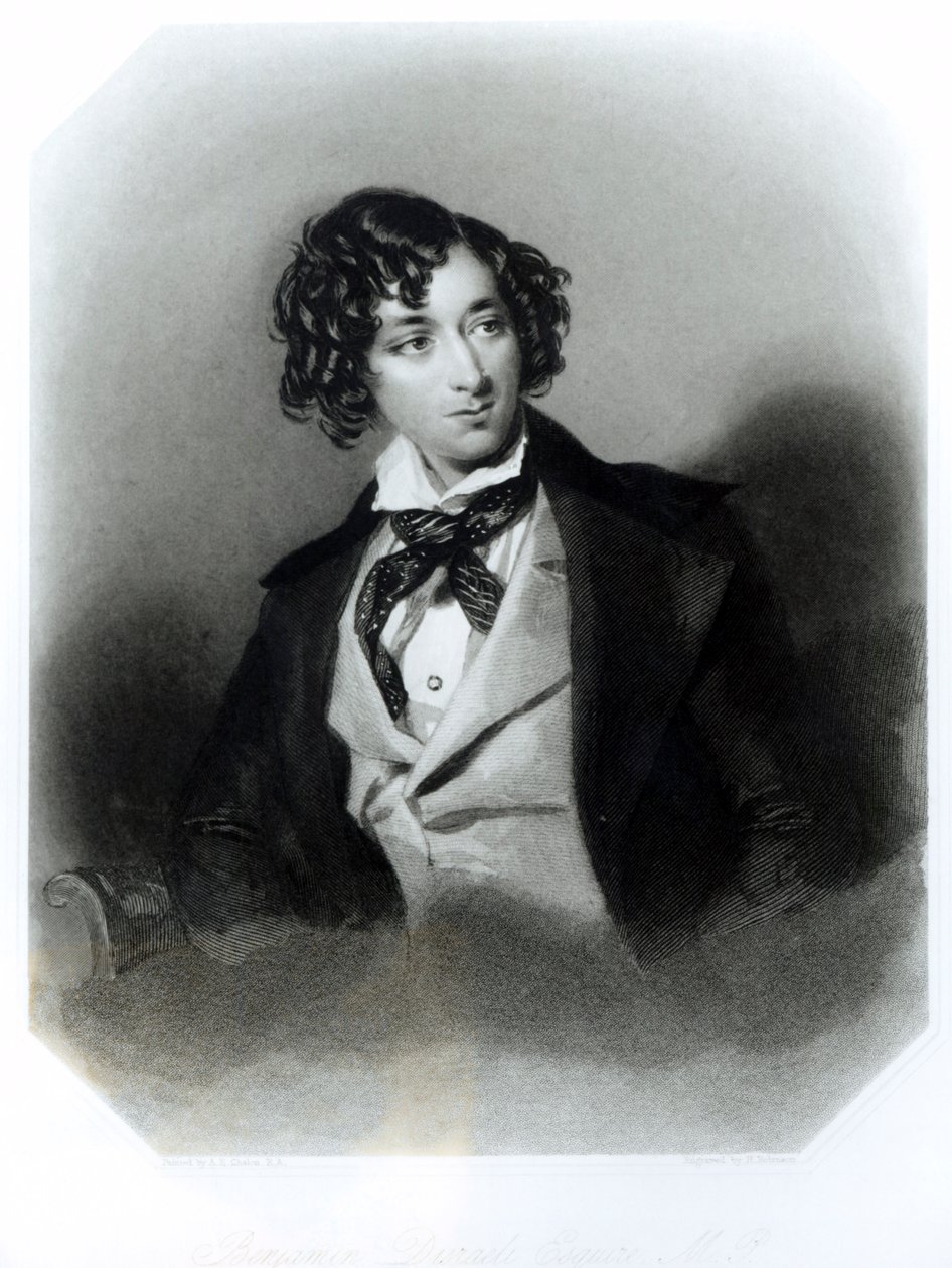 Portræt af Benjamin Disraeli Esquire (1804-81) M.P., indgraveret af H. Robinson, ca. 1840 af Alfred Edward Chalon