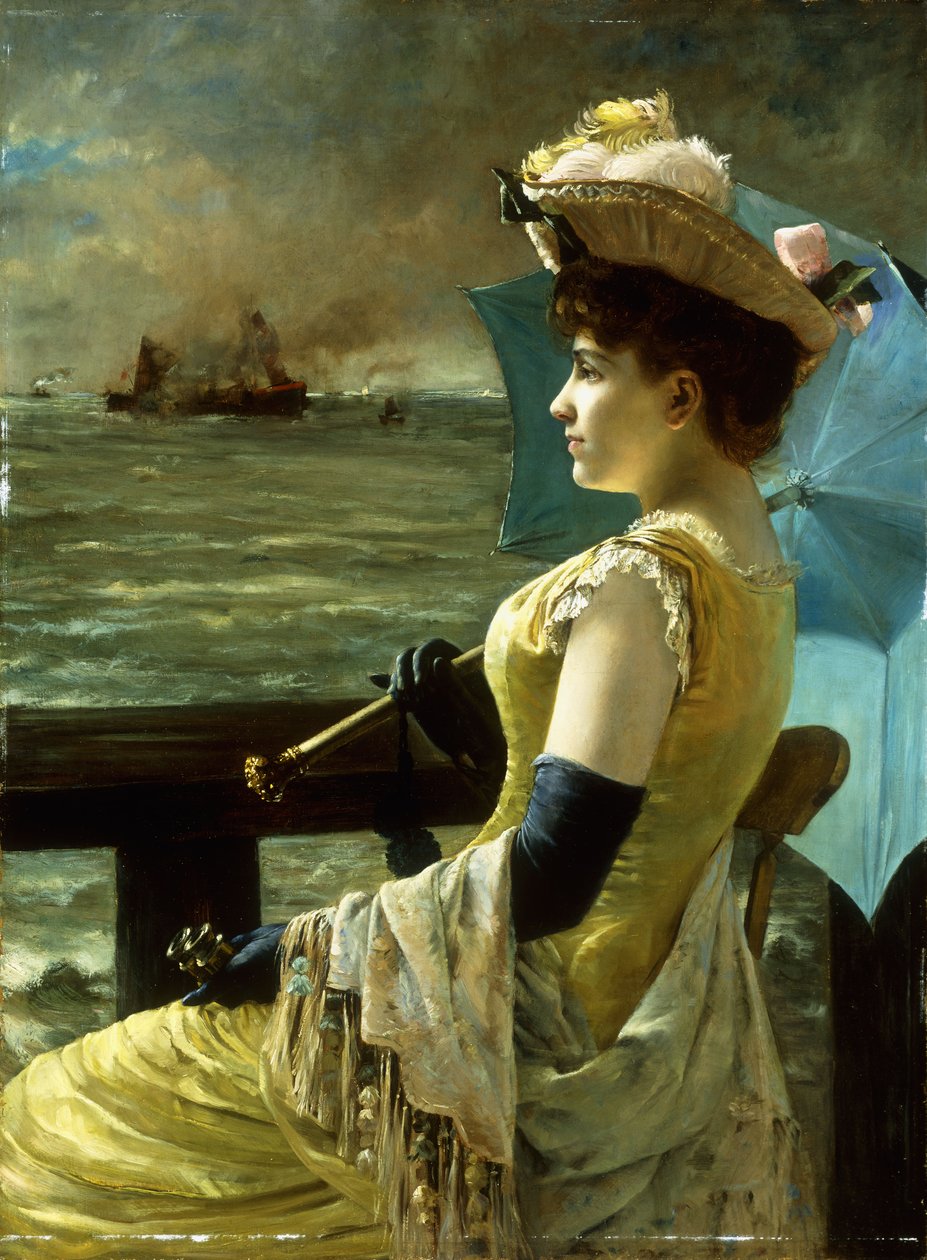 En dame med en parasol ser ud til havet, af Alfred Emile Stevens