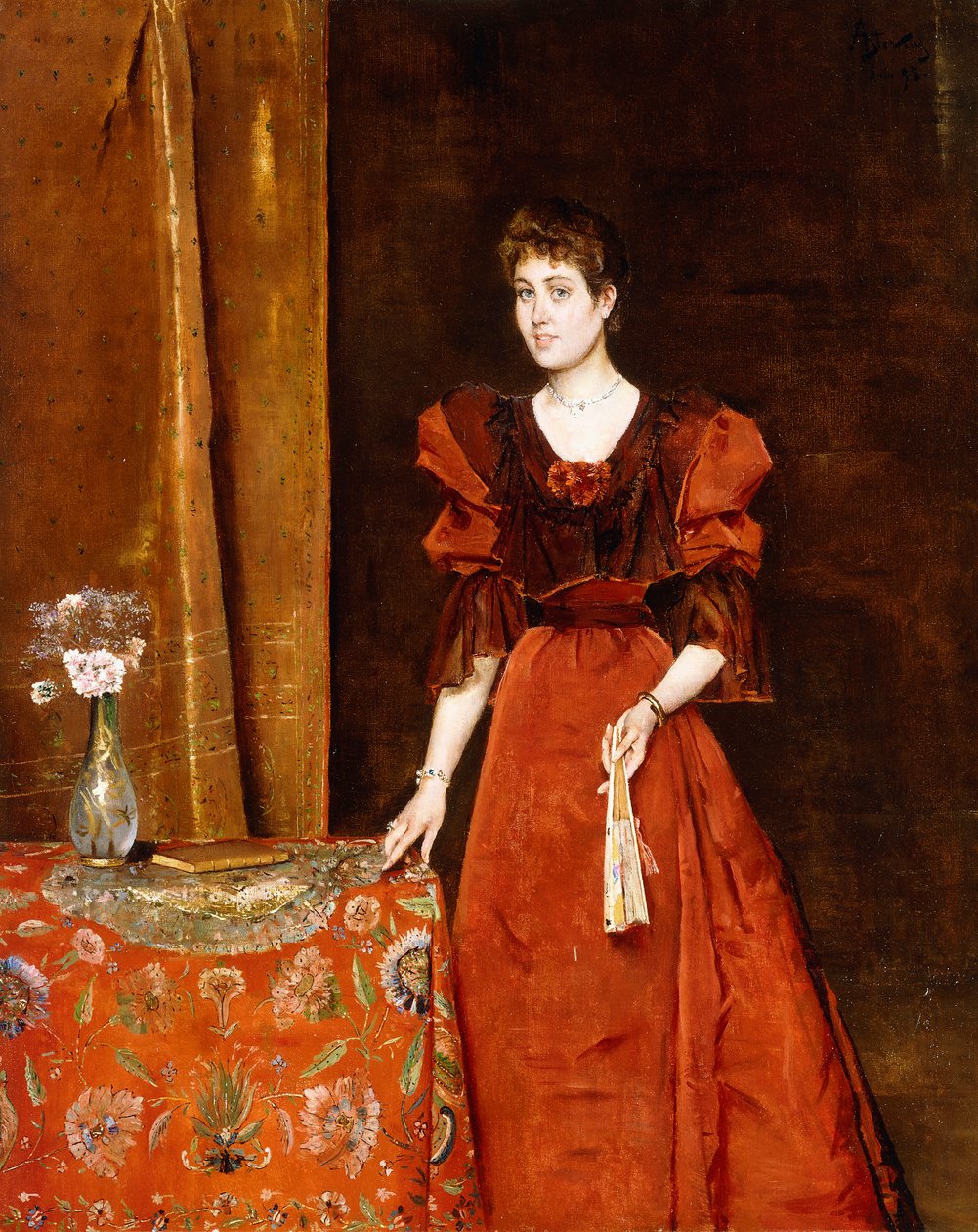 Elegant Lady Holding a Fan, 1893 af Alfred Emile Stevens