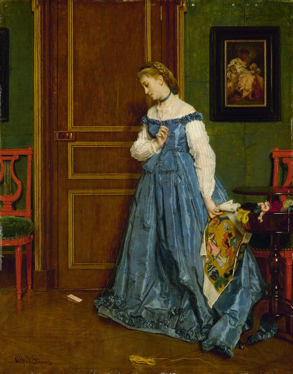 Tøven, muligvis Madame Monteaux, c.1867 af Alfred Emile Stevens