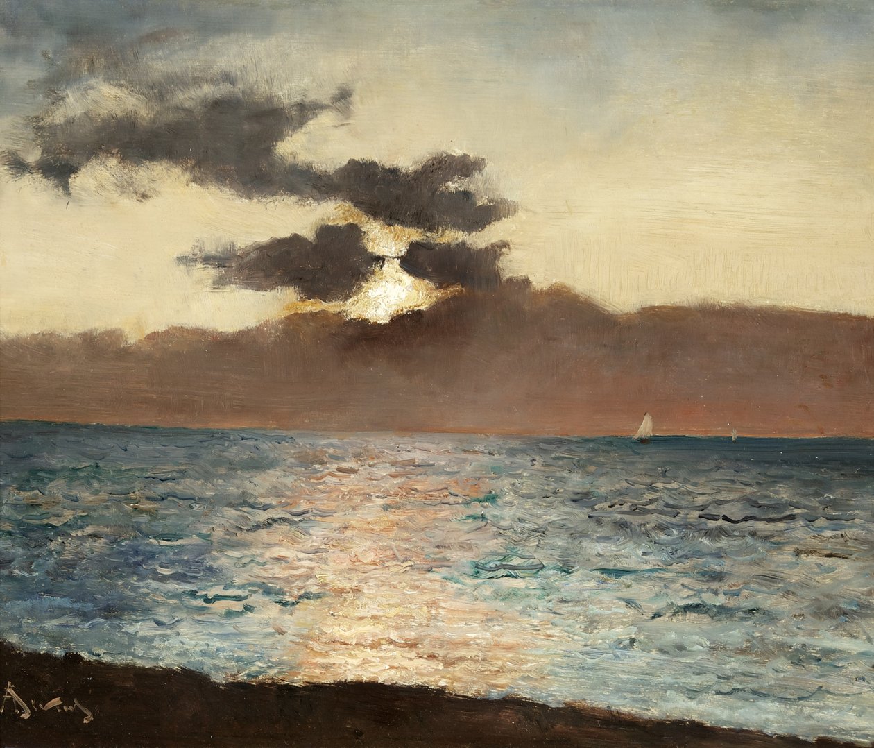 Seascape, Le Tréport, ca. 1880-89 (olie på panel) af Alfred Emile Stevens