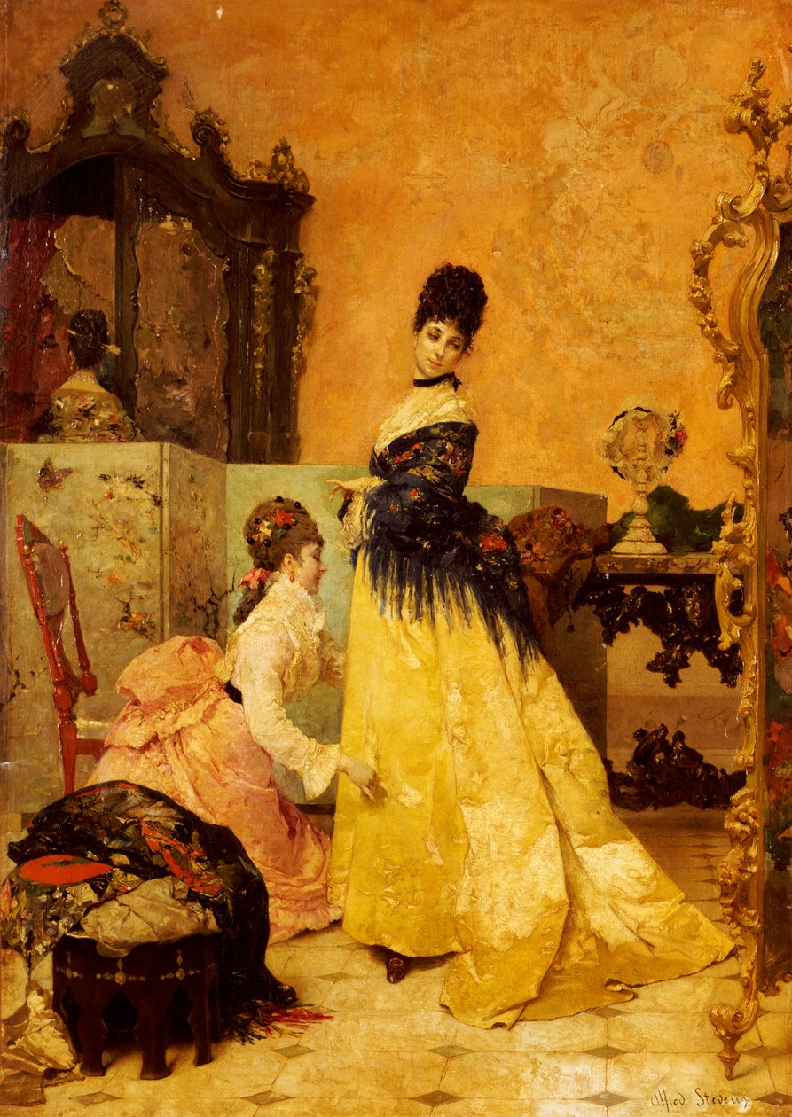 Den nye kjole (olie på lærred) af Alfred Emile Stevens
