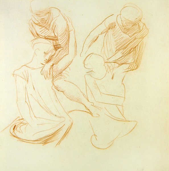 Figurstudier, ca. 1845 (rødt kridt på papir) (se 366414 for recto) af Alfred George Stevens