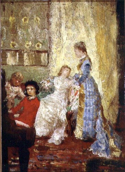 Dame i en blå kjole eller klaveret (olie på lærred) af Alfred George Stevens