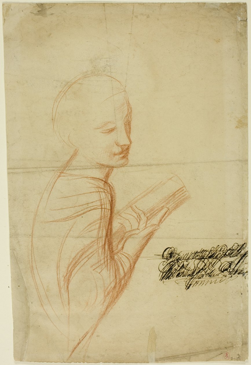 Kvinde med bog (recto); Skitser af mandlig figur (verso) af Alfred George Stevens
