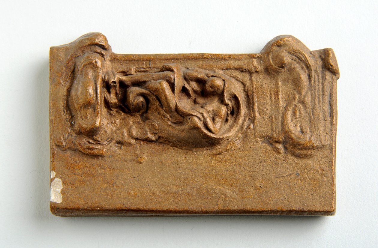 Maquette til et panel med en siddende figur (malet gips) af Alfred Gilbert