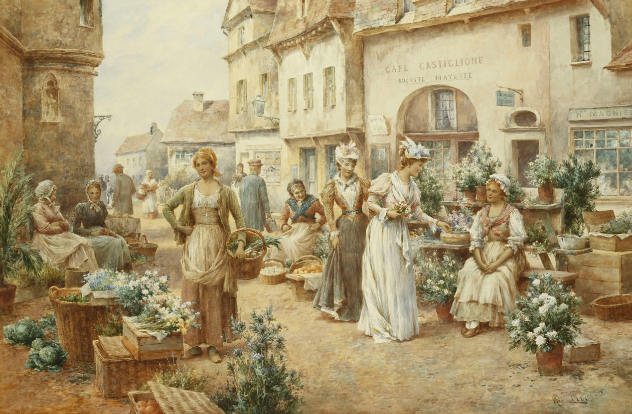 Et blomstermarked, Frankrig, 1900 af Alfred Glendening