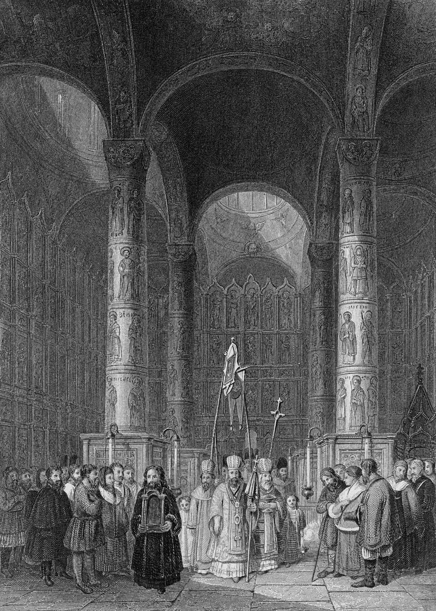 Interiør af den store katedral i Assumption, indgraveret af T. Higham, 1835 af Alfred Gomersal Vickers