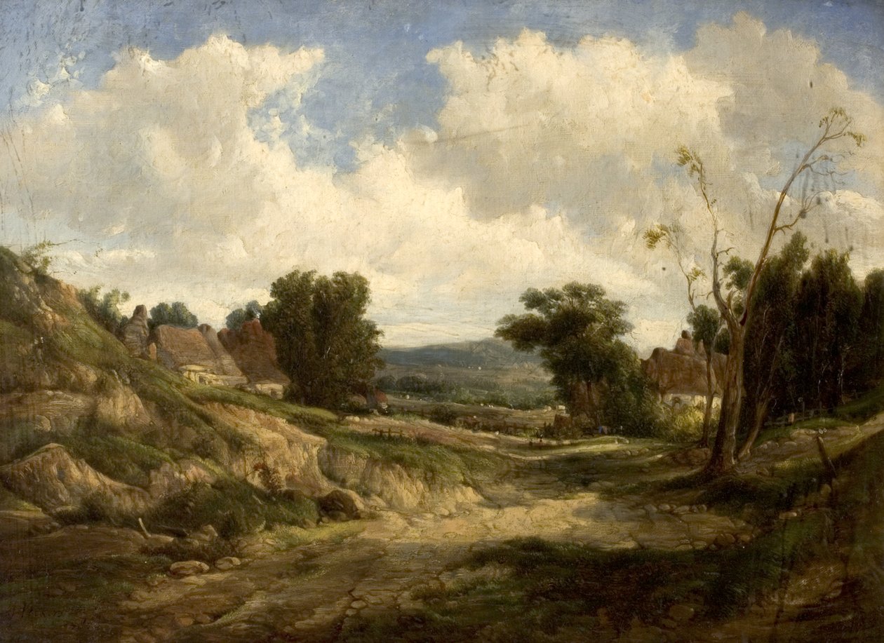 Landskab med hytter, 1864 af Alfred Gomersal Vickers