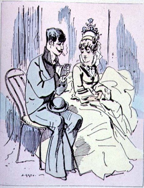 På Champs-Élysées, illustration fra Les Parisiennes, ca. 1870 af Alfred Grevin