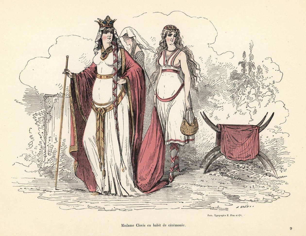 Clotilde, Frankernes Dronning, i ceremoniel dragt, 5. århundrede. af Alfred Grevin