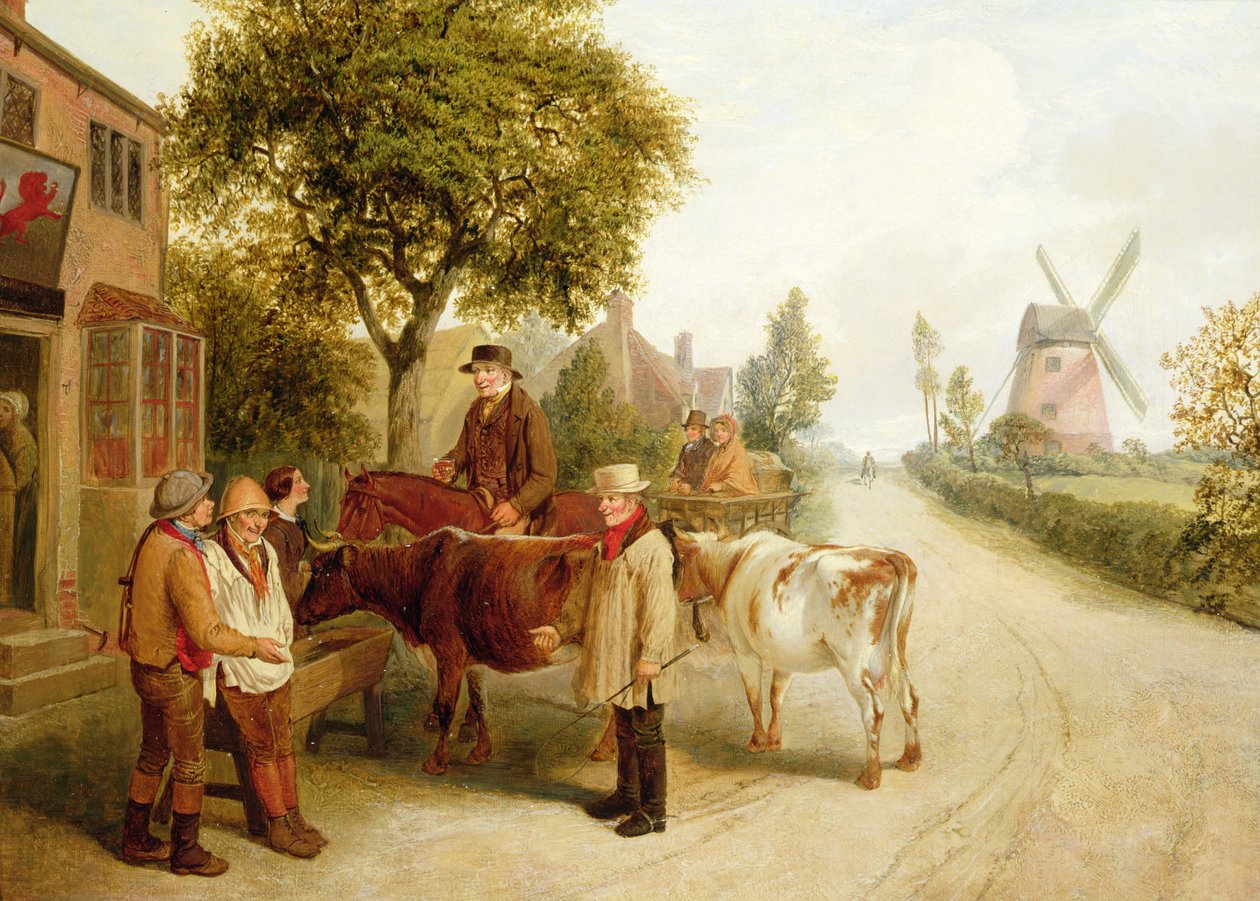 Udenfor den røde løve (olie på lærred) af Alfred H. Green