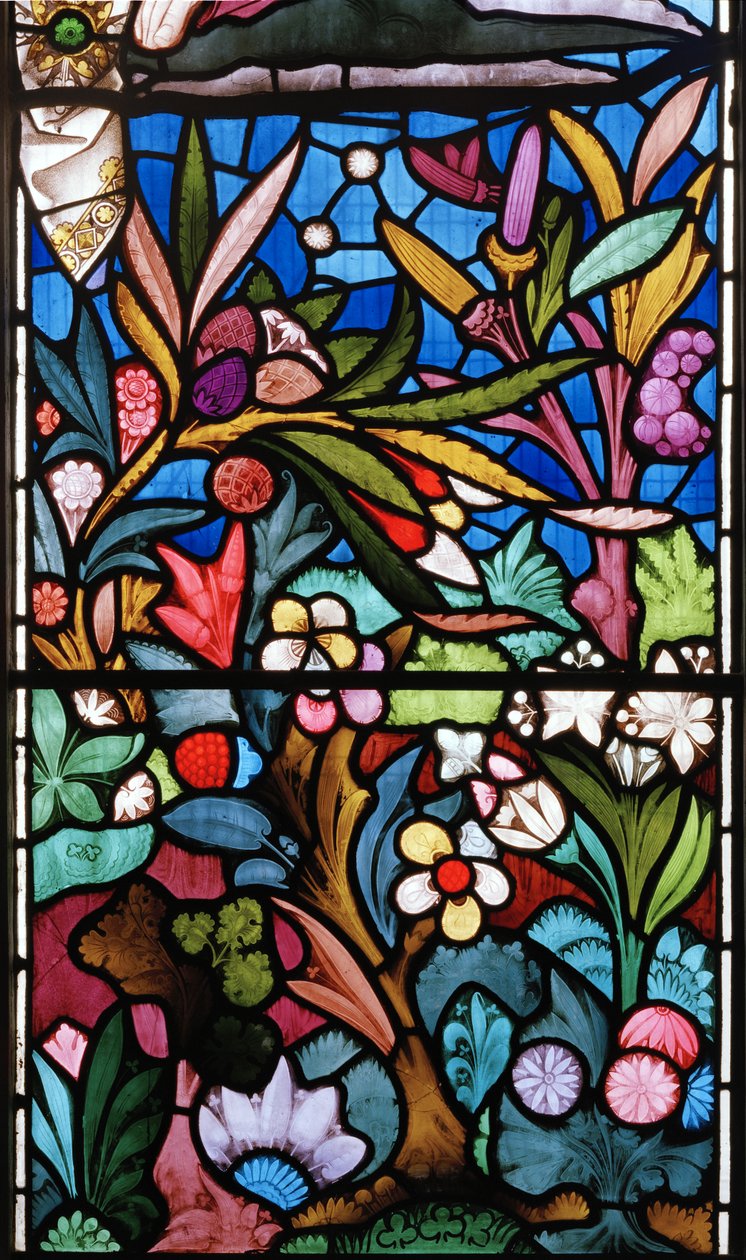 Blomsterdesign, detalje fra østvinduet, 1864 (farvet glas) af Alfred Hassam