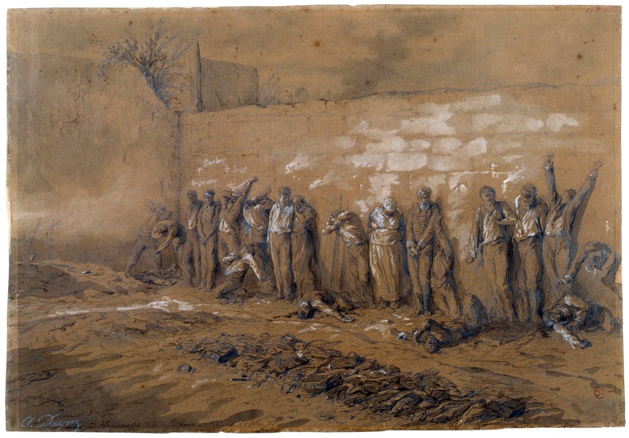 Commune de Paris: henrettelse af 147 krigere fra kommunen på væggen i Federes ved Pere Lachaise i Paris den 28/05/1871. Blæktegning af Alfred Henri Darjou (1832-1874) Paris, Musee Carnavalet af Alfred Henri Darjou