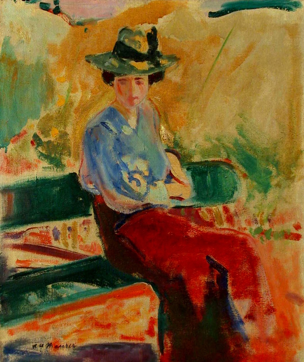 Figur på bænk af Alfred Henry Maurer