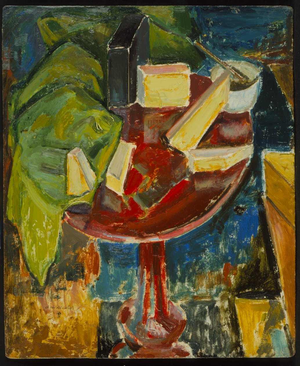 Red Table Top Still Life, ca. 1919 (recto of 372405) (olie på gessoed bord) af Alfred Henry Maurer