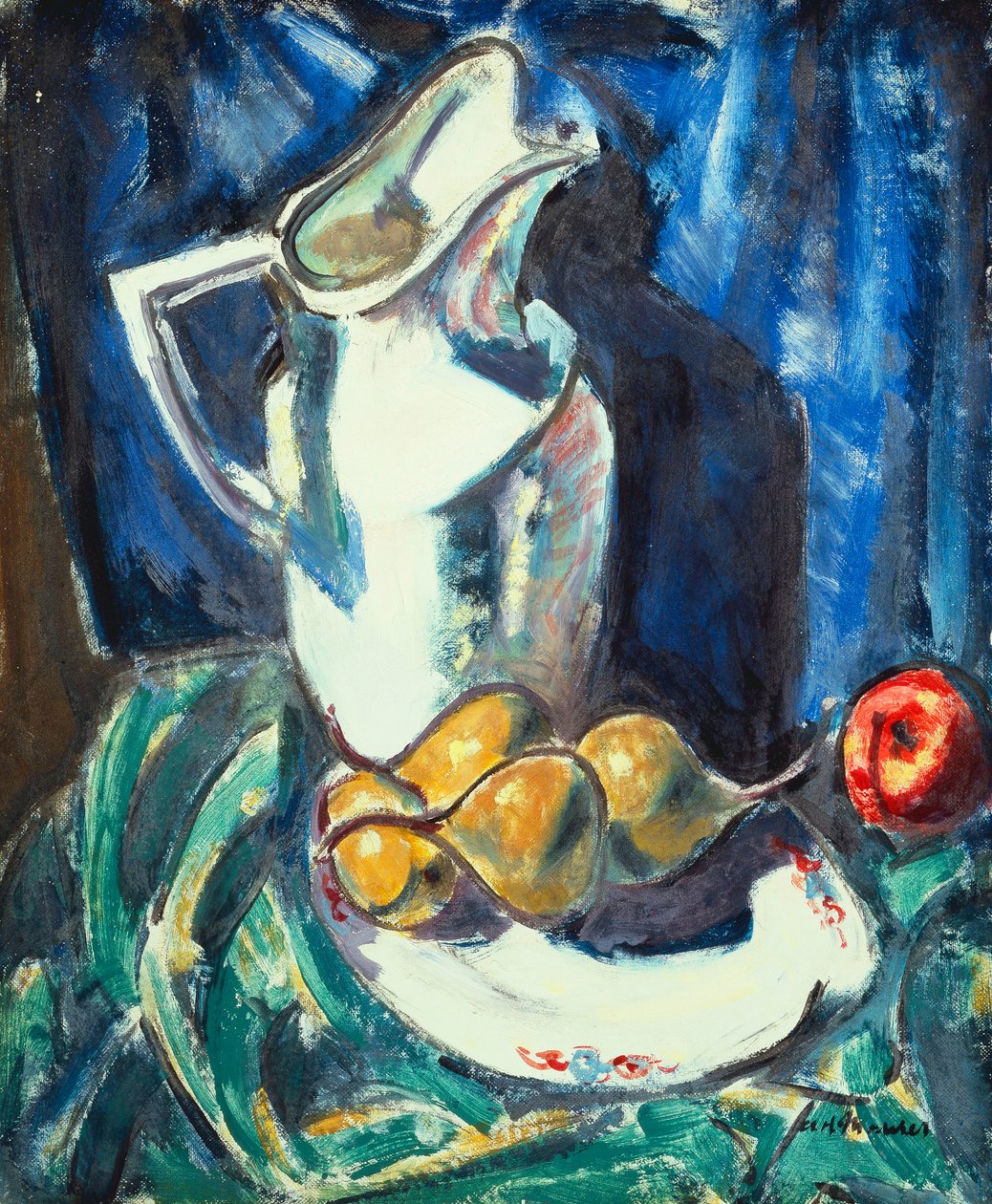 Stilleben med hvid kande og frugt, af Alfred Henry Maurer