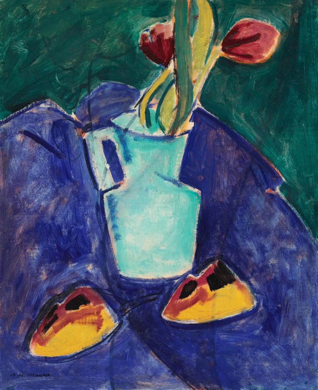 Tulipaner i en grøn vase af Alfred Henry Maurer