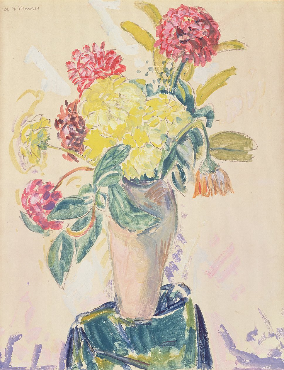 Zinnias, ca.1926 (wc, gouache og kul på papir) af Alfred Henry Maurer