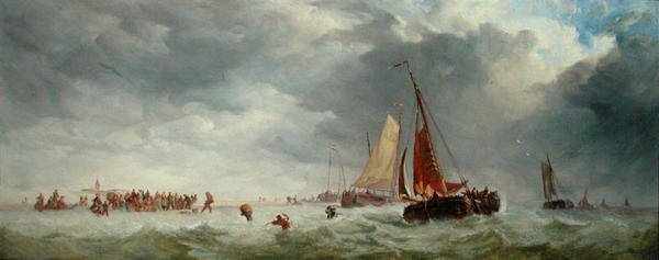 Scheveningen Beach (olie på panel) af Alfred Herbert