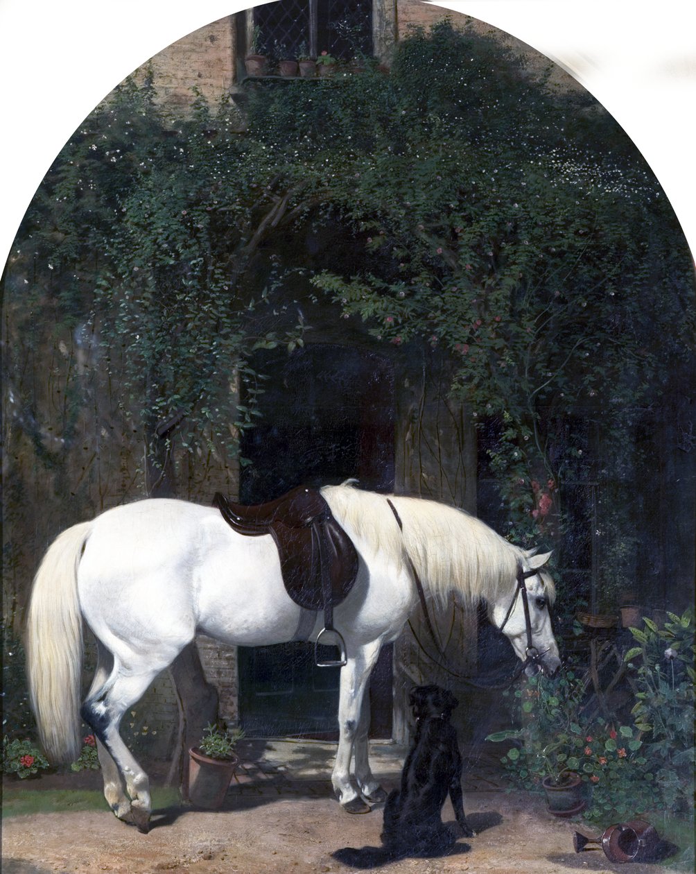 Hvid hest og retriever af Alfred Hichens Corbould