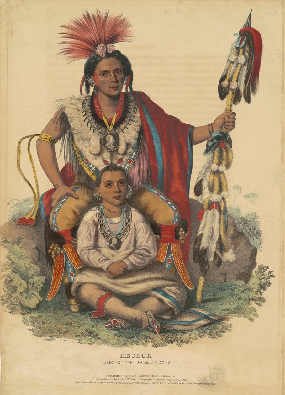 Keokuk, chef for sække og ræve af Alfred Hoffy, after Charles Bird King