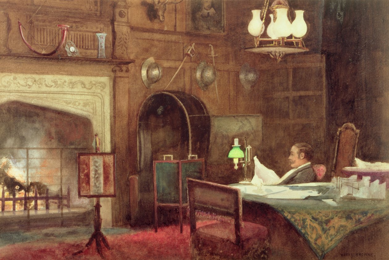Interiør af en paneleret hall af Alfred J. Warne Brown