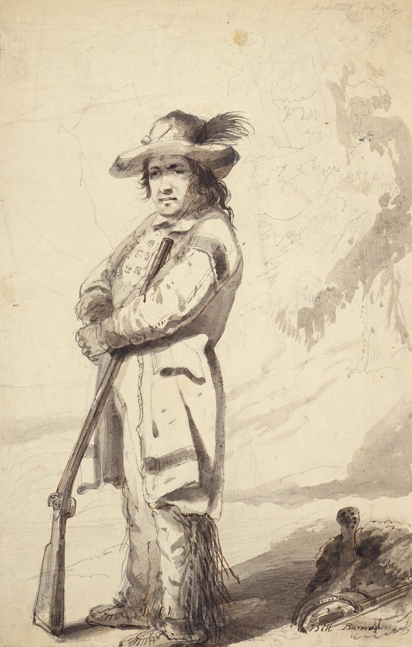 A Rocky Mountain Trapper, Bill Burrow, ca. 1837 (blyant, pen og blæk og vask på papir) af Alfred Jacob Miller