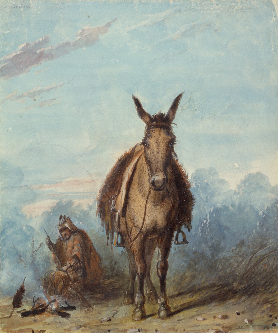 A Trapper in His Solitary Camp, ca. 1837 (akvarel på papir) af Alfred Jacob Miller