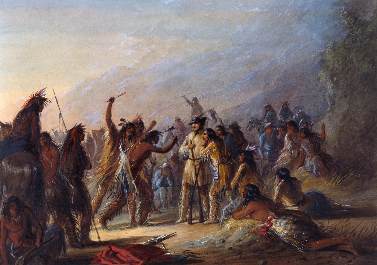 Angreb fra crowindianere af Alfred Jacob Miller