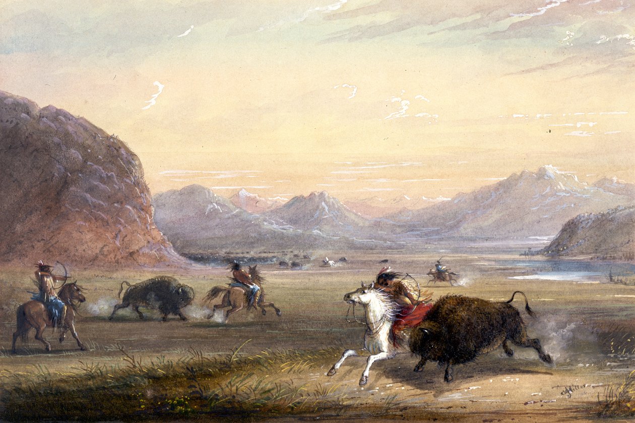 Bisonjagt nær Independence Rock af Alfred Jacob Miller