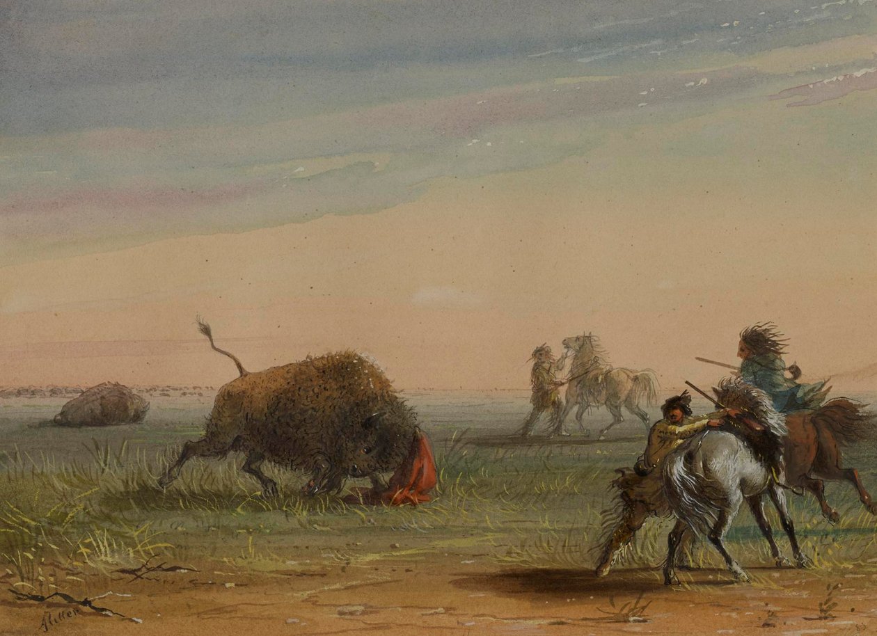 Buffalo vender sig mod sine forfølgere af Alfred Jacob Miller