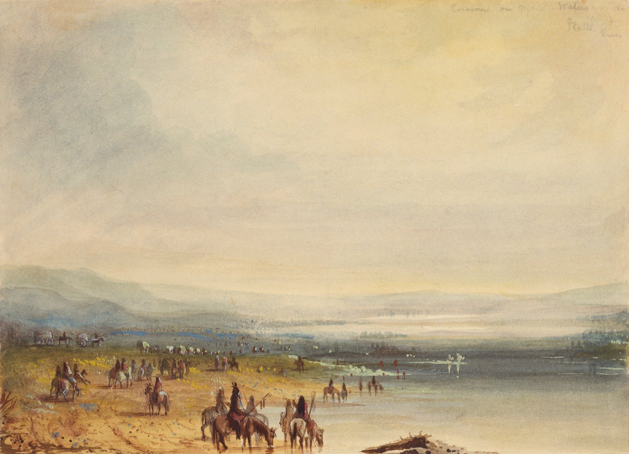 Caravan on Platte River, ca. 1837 (akvarel på papir) af Alfred Jacob Miller