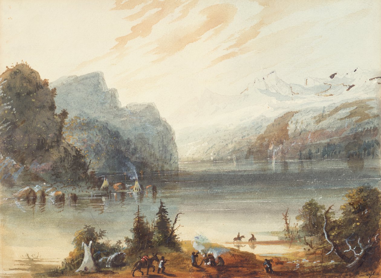 Chain Lake i Rocky Mountains, ca. 1837 (blyant, akvarel og gouache på papir) af Alfred Jacob Miller