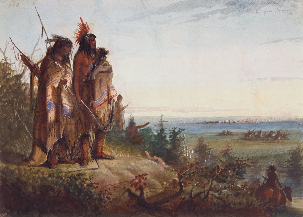 Crossing the Divide eller Thirsty Trappers Making a Rush for the River, ca. 1837 (akvarel på papir) af Alfred Jacob Miller
