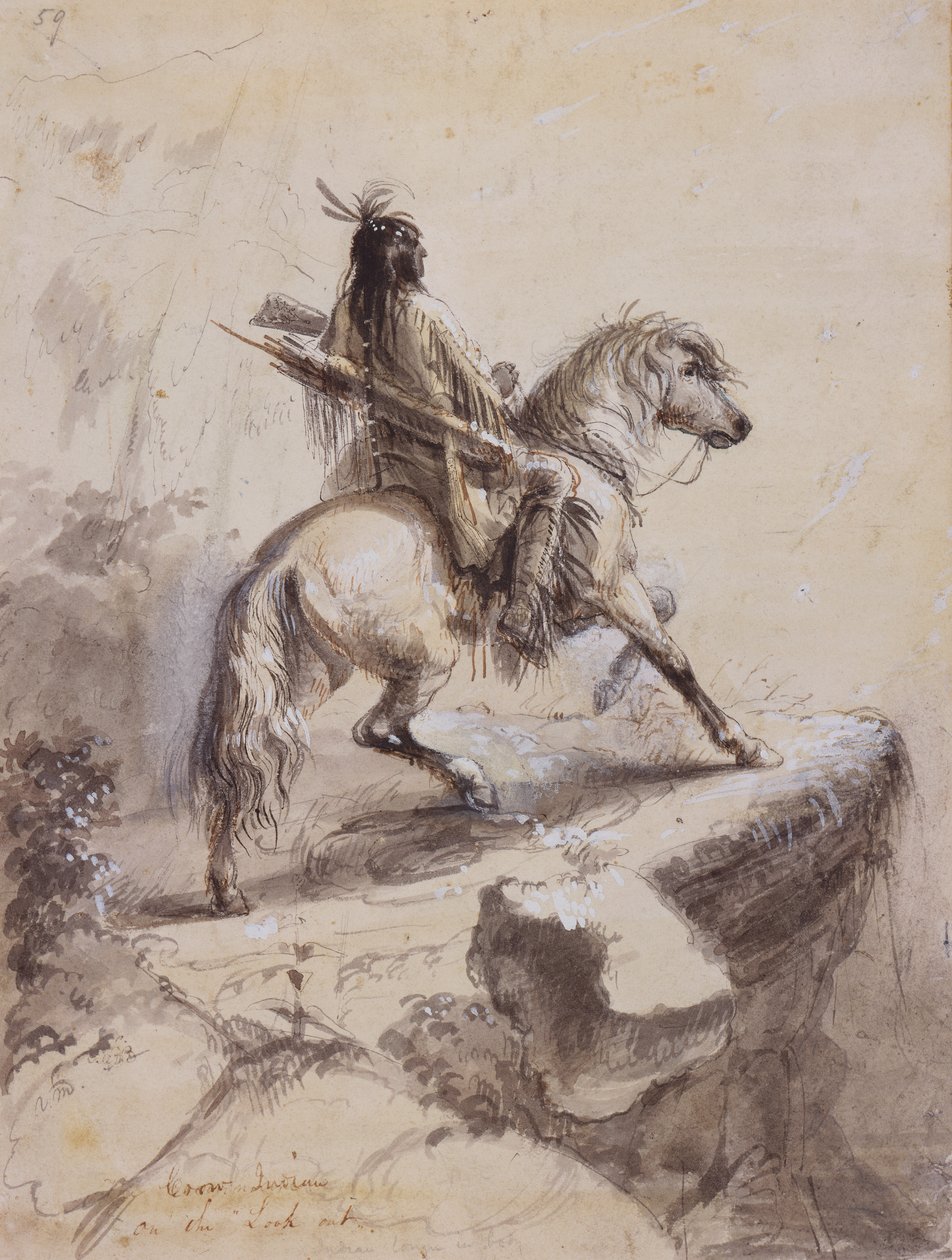 Crow Indian on Lookout, ca. 1837 (pen og blæk, vask og gouache på papir) af Alfred Jacob Miller