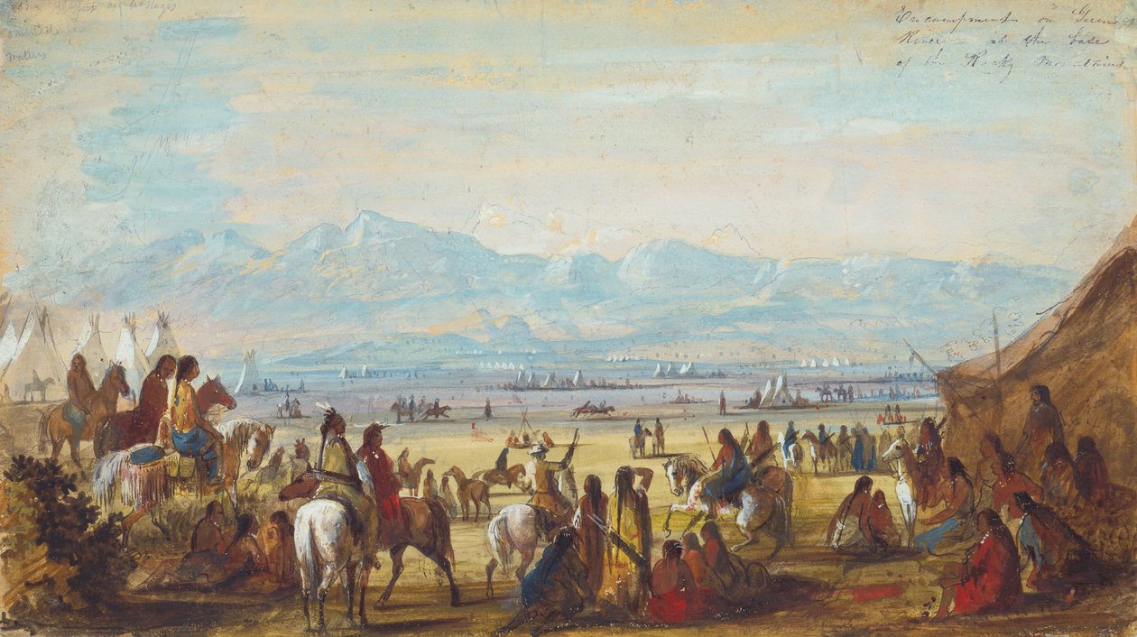 Lejr ved Green River ved bunden af Rocky Mountains, ca. 1837 (blyant, akvarel og gouache på papir) af Alfred Jacob Miller