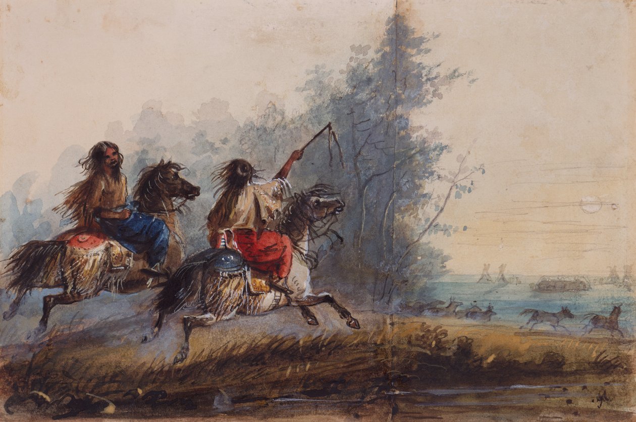 Hunner, slangestamme, køreheste, ca. 1837 (blyant, akvarel og gouache på papir) af Alfred Jacob Miller