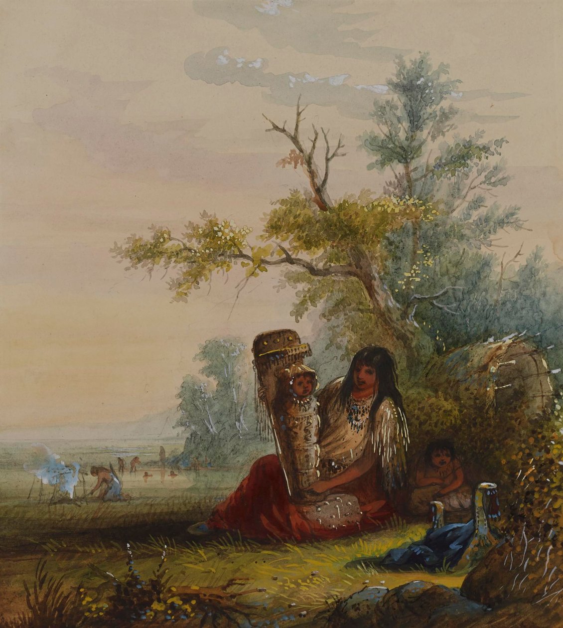 Gruppe af indiansk mor og børn af Alfred Jacob Miller