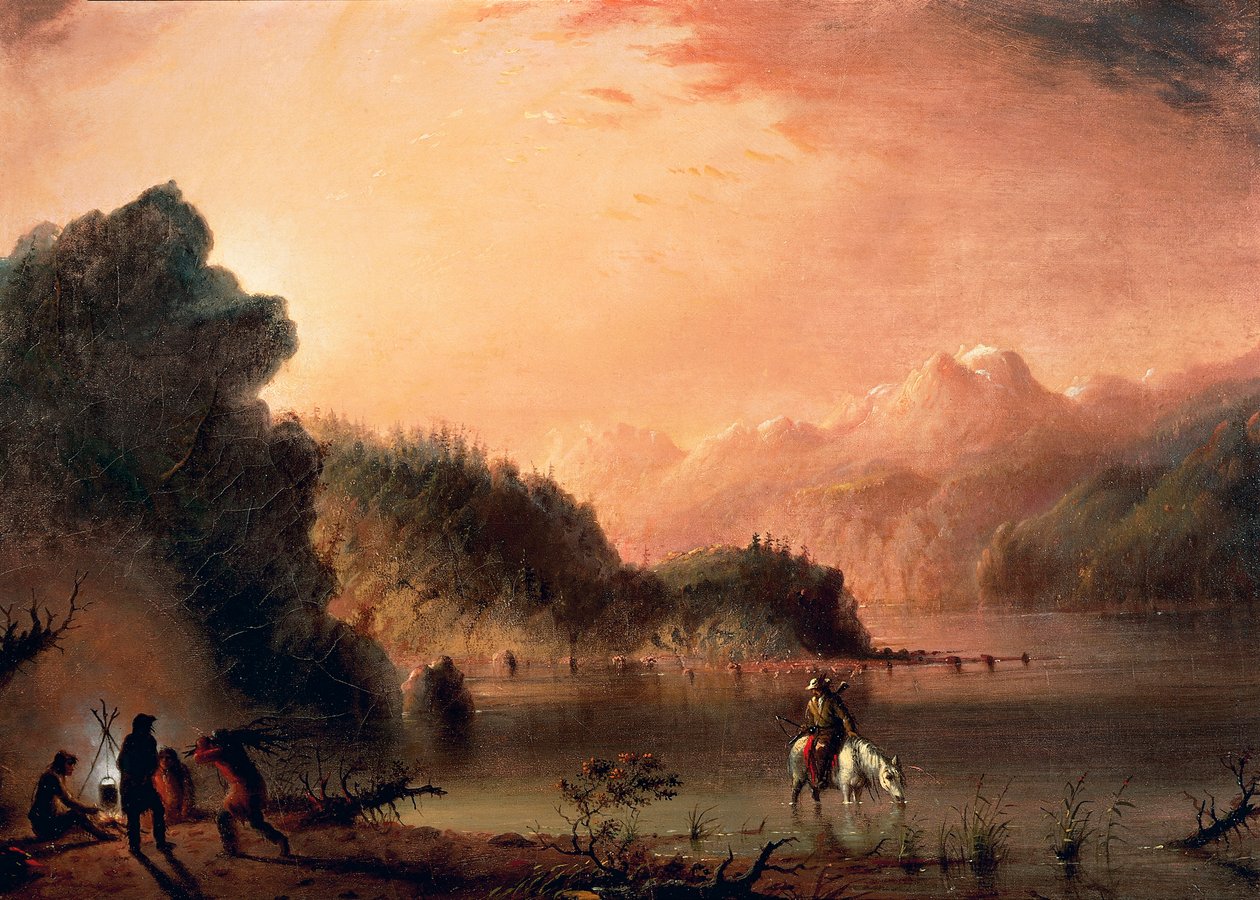 In the Rocky Mountains, ca 1838, af Alfred Jacob Miller (1810-1874), olie på lærred, 36,5x50,8 cm af Alfred Jacob Miller